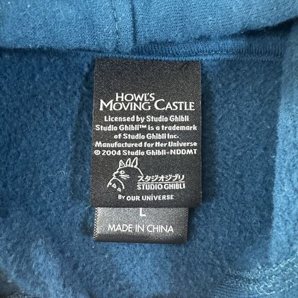 Rare Studio Ghibli Howl's Moving Castle Calcifer Embroidered Hoodie Size L Blue - Picture 5 of 7
